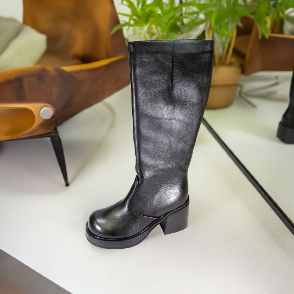 PEERAGE Terri Women's Wide Width Leather Knee-High Block Heel Boots