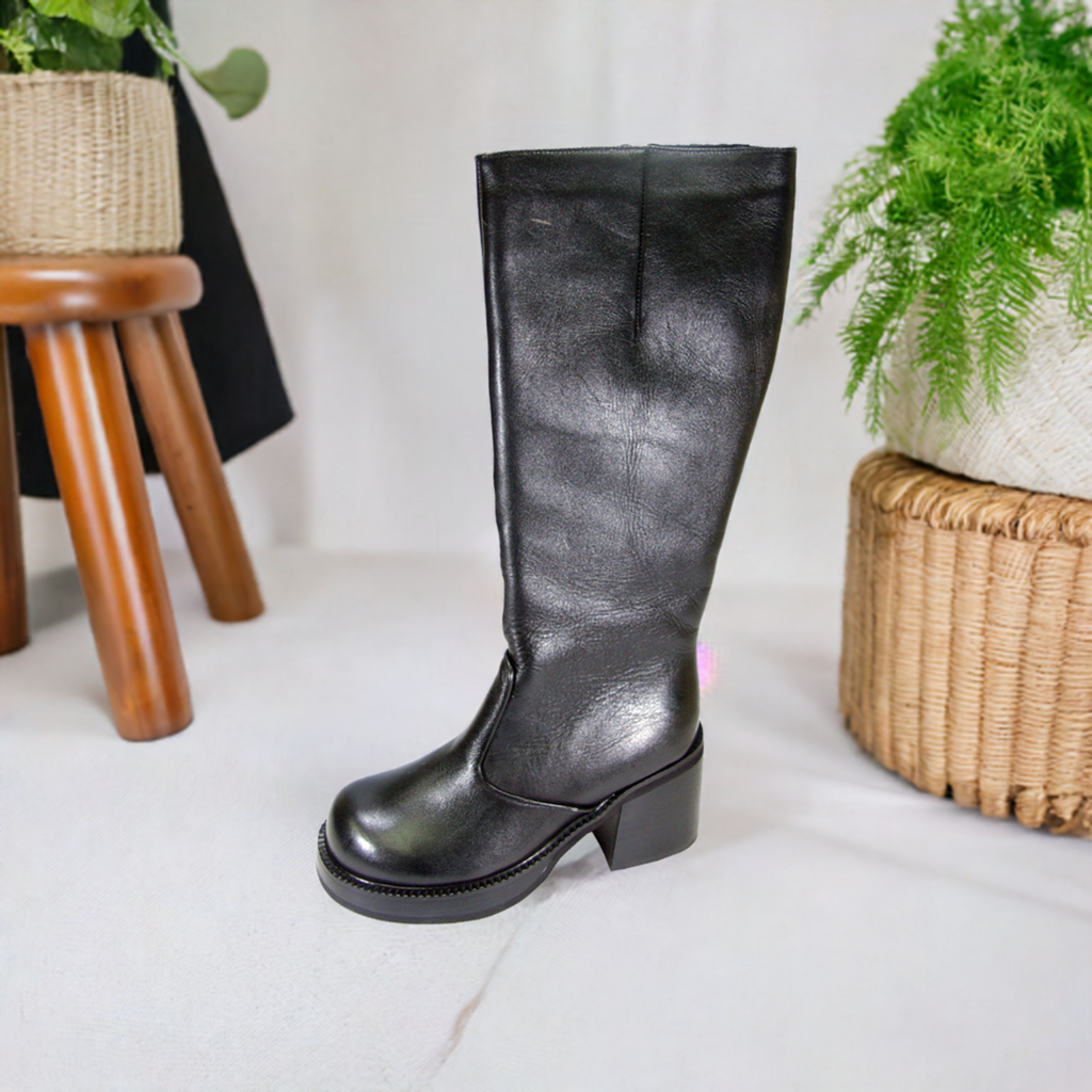 PEERAGE Terri Women's Wide Width Leather Knee-High Block Heel Boots