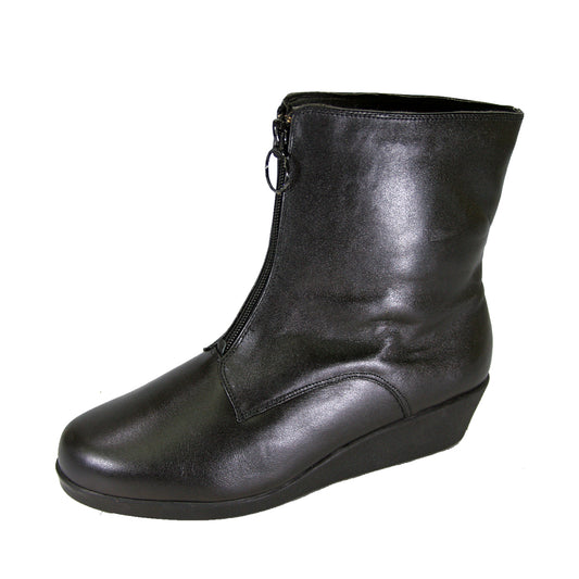 PEERAGE Rena Women's Wide Width Leather Booties with Zipper