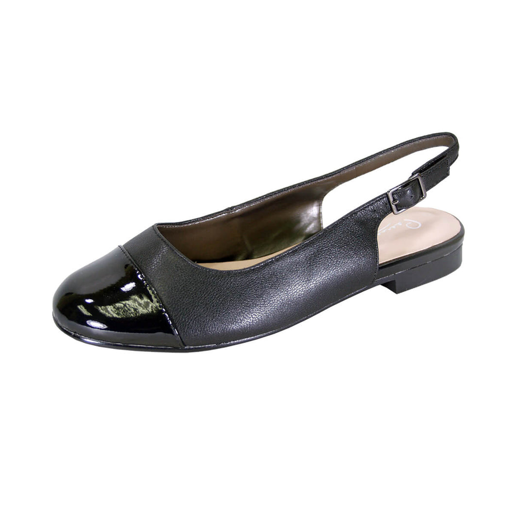 Fazpaz Peerage Kennedy Women's Wide Width Slingback Casual Leather Flats with Patent PU Round Toe Cap
