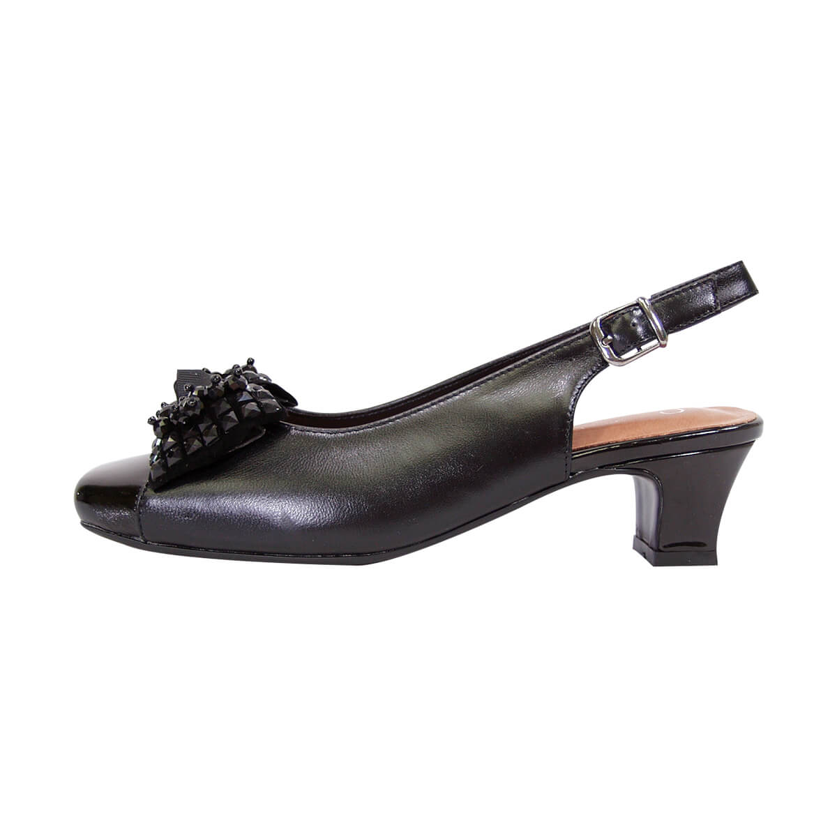 PEERAGE Cathy Women's Wide Width Leather Slingback Dress Pumps with Bow